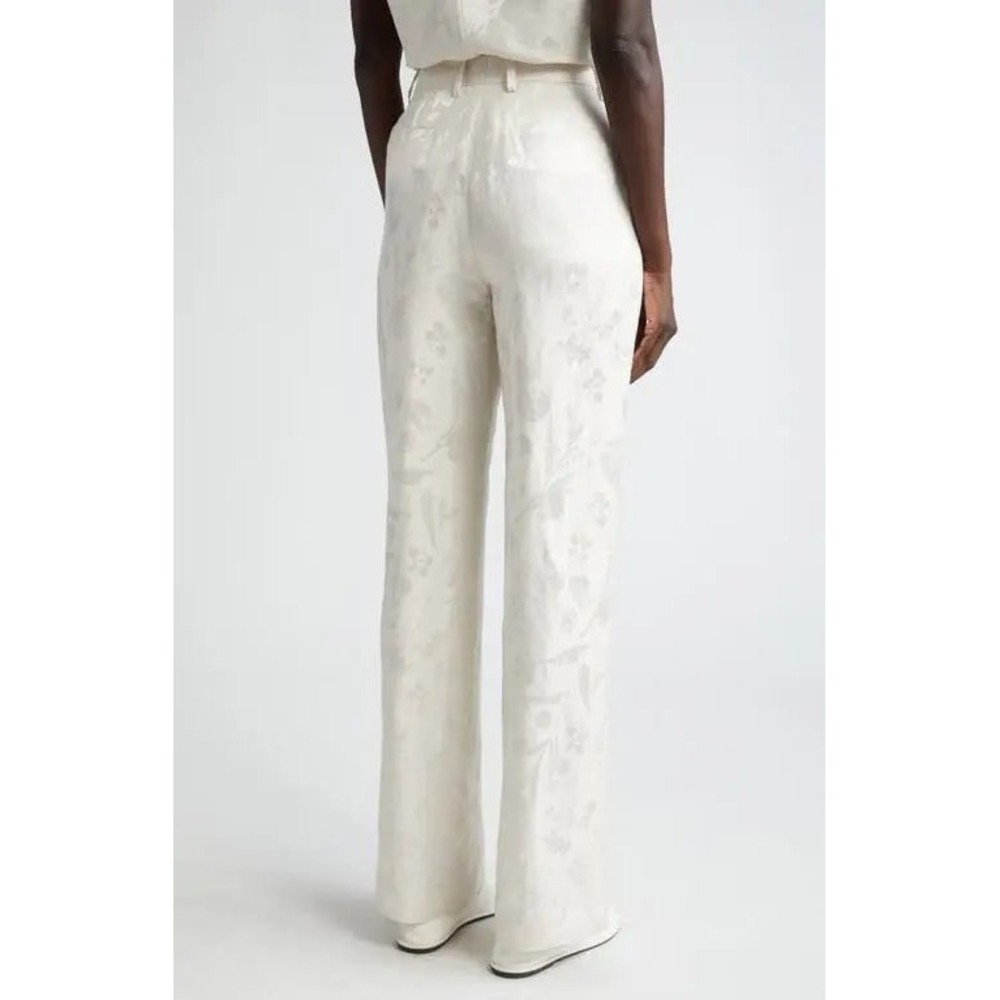 Lafayette 148 New York Gates Floral Jacquard Linen Blend Pants Pebble Size 8 NEW - Picture 2 of 14